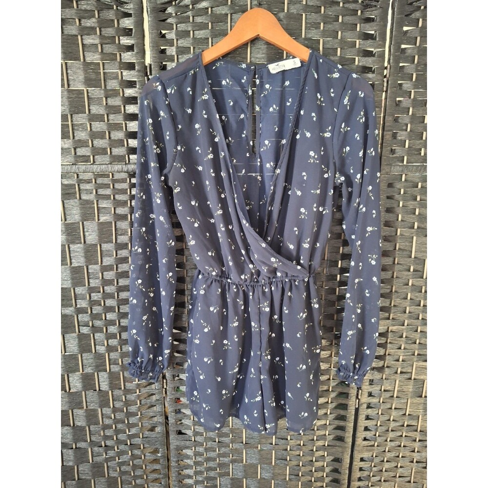 Hollister Floral Romper One Piece Blue Womens Small Fairycore Coquette Y2K